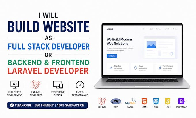 build website as full stack developer or backend and front end laravel developer