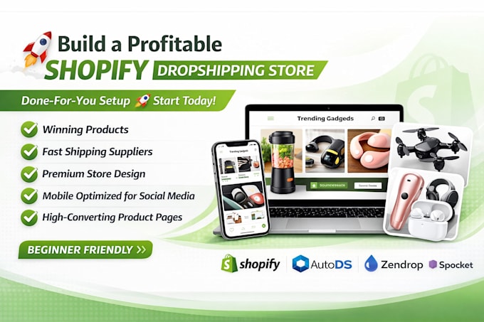 complete ecwid store, shopify dropshipping, product listing, autods, zendrop win