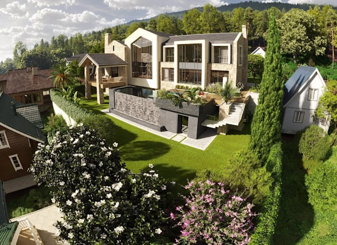 envisage 3dluxurious residence,lakeside villa,mountain house,cgi exterior render