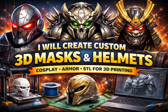 create custom 3d mask 3d helmet cosplay 3d model, 3d armor