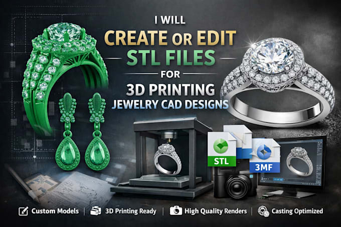 create or edit stl model for 3d printing jewelry cad design rendering 3mf