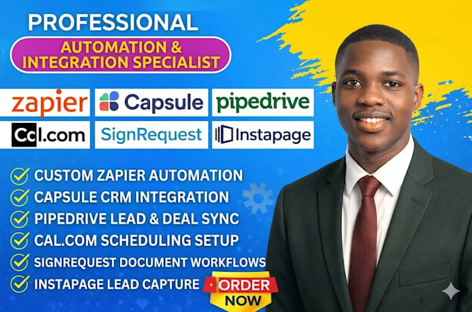 integrate zapier automation capsule CRM pipedrive calcom signrequest instapage