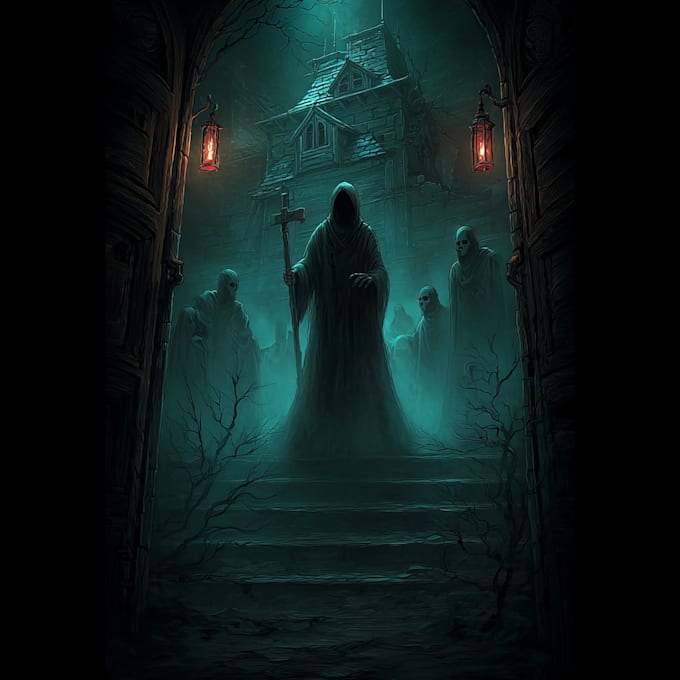 do a creepy and dark horror art illustration