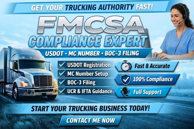 handle fmcsa compliance, usdot, mc number and boc3 filing