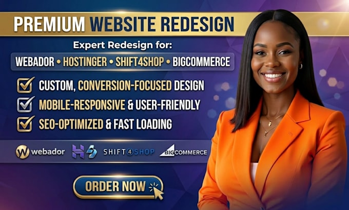 build webador website, hostinger website, shift4shop, or bigcommerce redesign