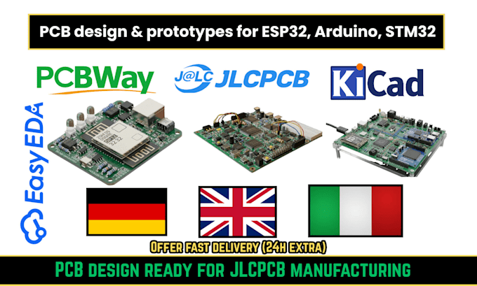 design custom pcb circuits, schematics and prototypes with esp32, arduino, stm32