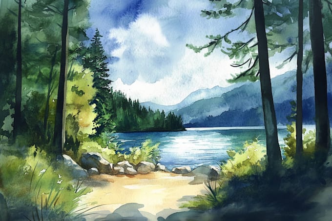 draw a watercolor landscape illustration