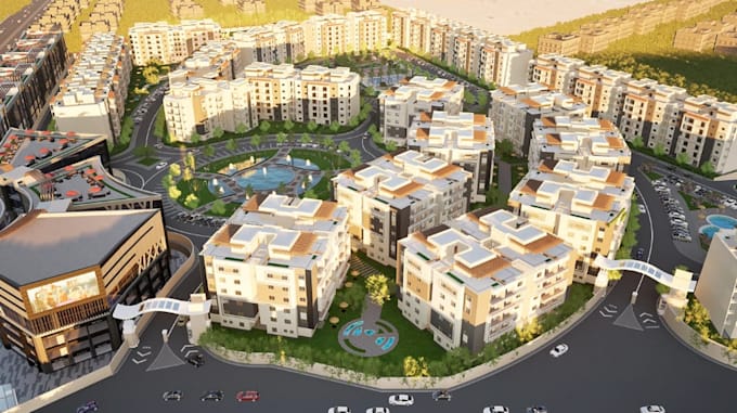 Render3d mixed use community,commercial amenities,housing tract ...
