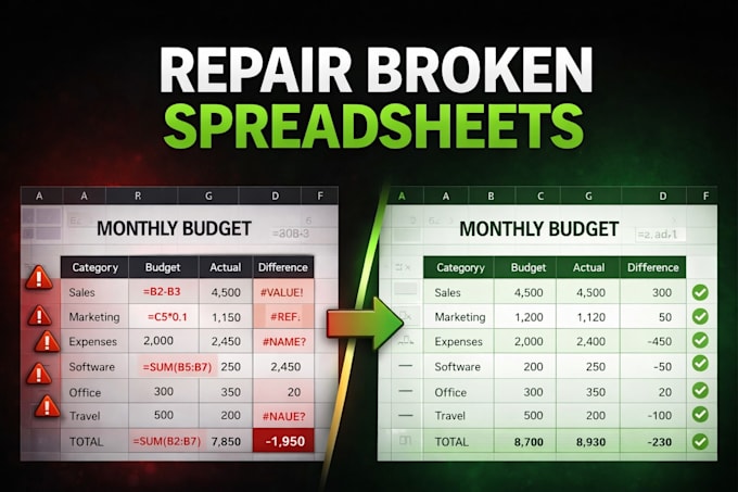 fix excel formulas, errors, and broken spreadsheets
