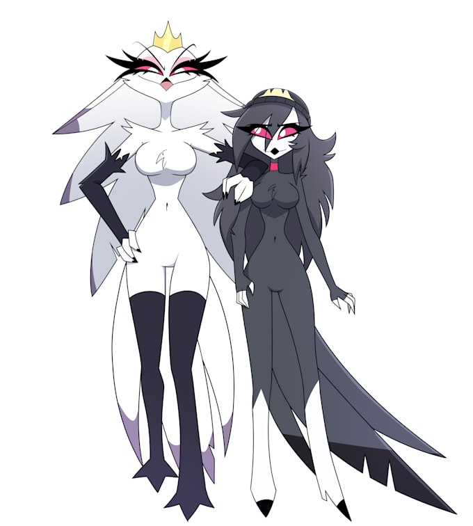 fullbody illustrations in the style of hazbin hotel