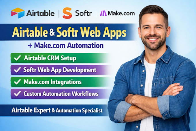 setup airtable database softr webapp make com automation airtable crm expert