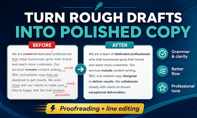 professionally proofread, edit, and rewrite content as your copy editor