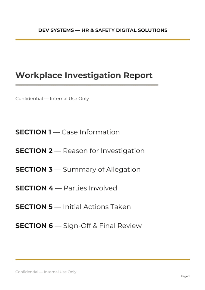 build a professional editable workplace investigation report system