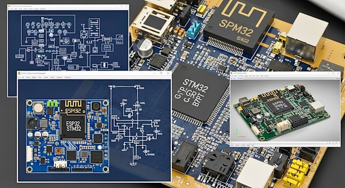 do esp32, stm32 iot hardware with circuit design, schematic, and production pcb