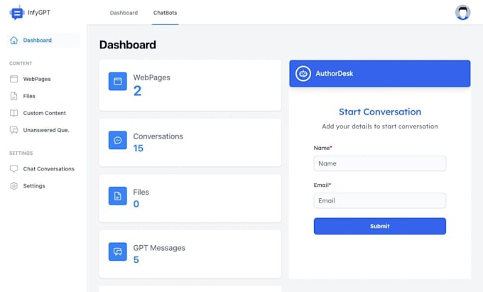 create an ai customer support chatbot for a website