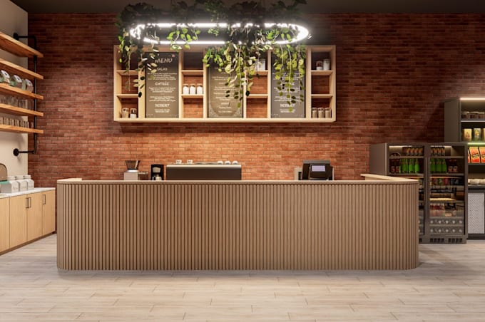 restyle grab and go cafe interior,fast food restaurant,layout plan,cgi rendering