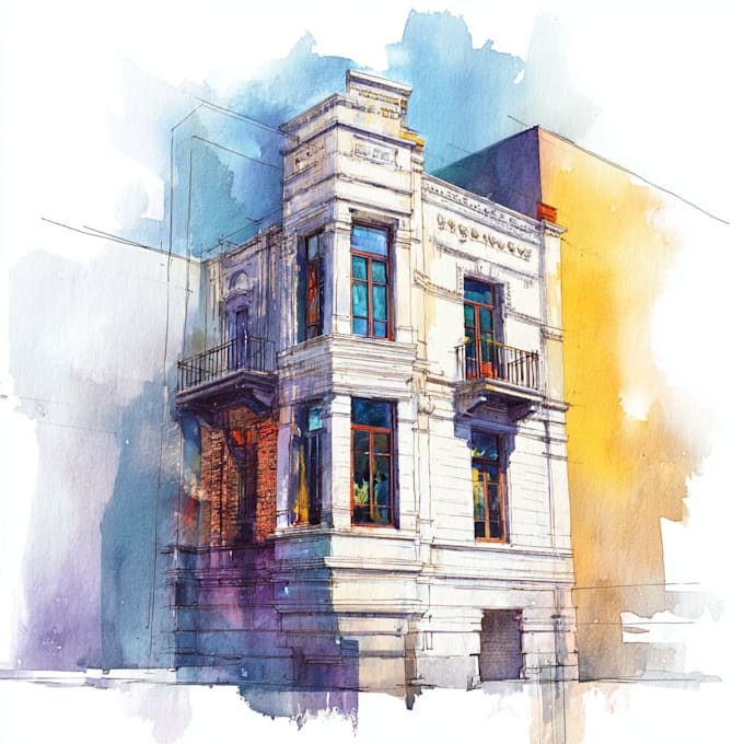 draw house illustration watercolor style
