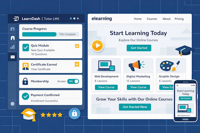 build a professional lms website with learndash or tutor lms