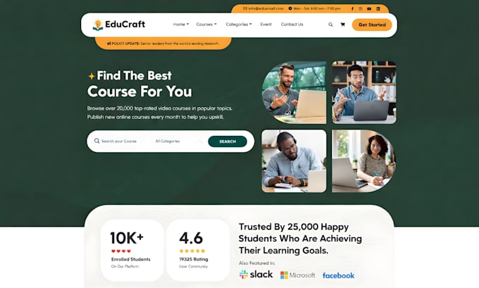 build lms educational website online course website education, elearning website
