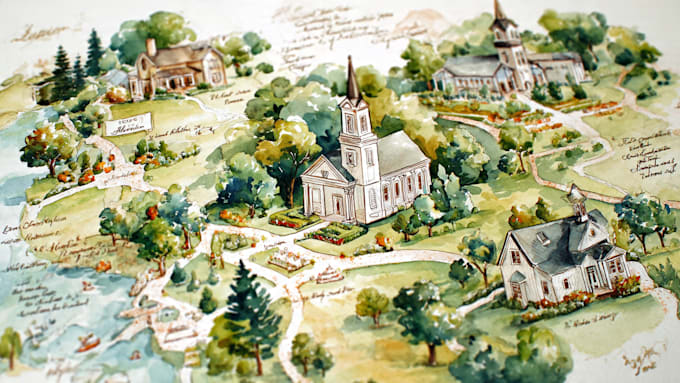 do custom watercolor wedding map