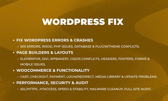 fix wordpress bugs errors issues and broken website