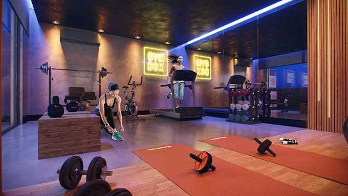 upgrade gym interior,layout plan,boutique fitness studio,lock room design,render