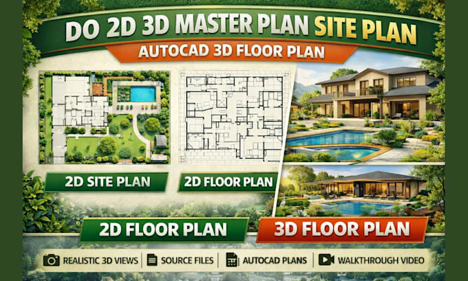 do 3d master plan 2d site plan autocad 3d floor plan as a landscape architect