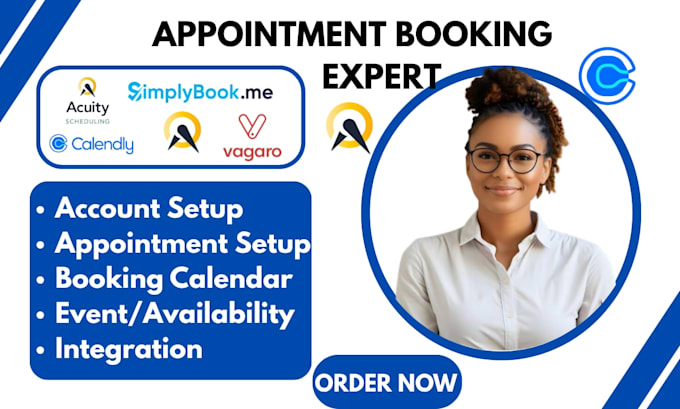 setup acuity scheduling, calendly, vagaro, appointment setting online booking