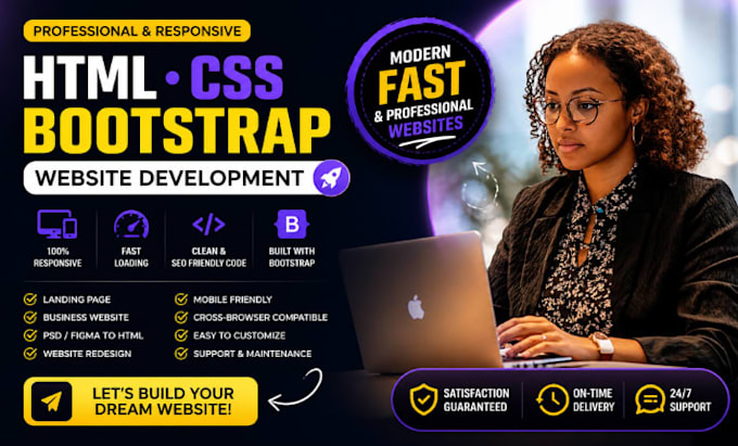 design and develop a responsive HTML CSS bootstrap website