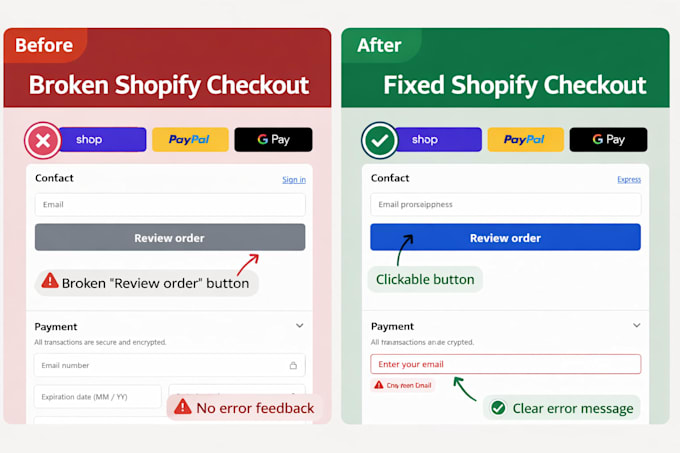 fix your shopify checkout not working, payment failed, cart issues fast