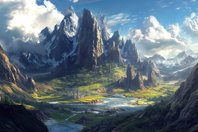 draw fantasy background and landscape