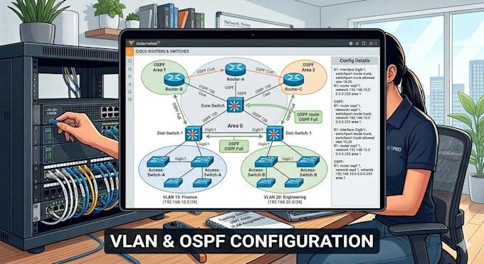 fix cisco network issues, vlan, ospf, and routers