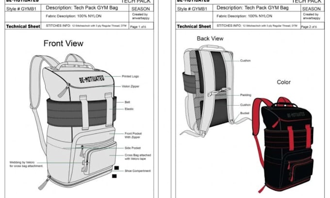 create factory ready bag tech pack for handbag backpack luggage leather specs