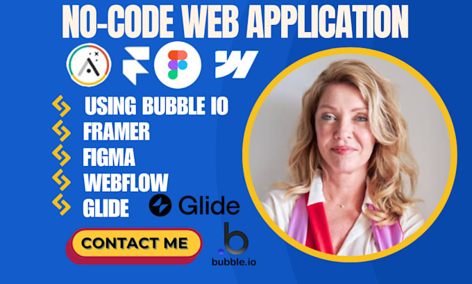 develop a nocode web application or website using bubble webflow framer glide