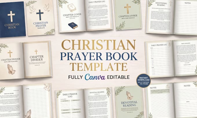 create a beautiful prayer journal, bible study, or devotional canva template