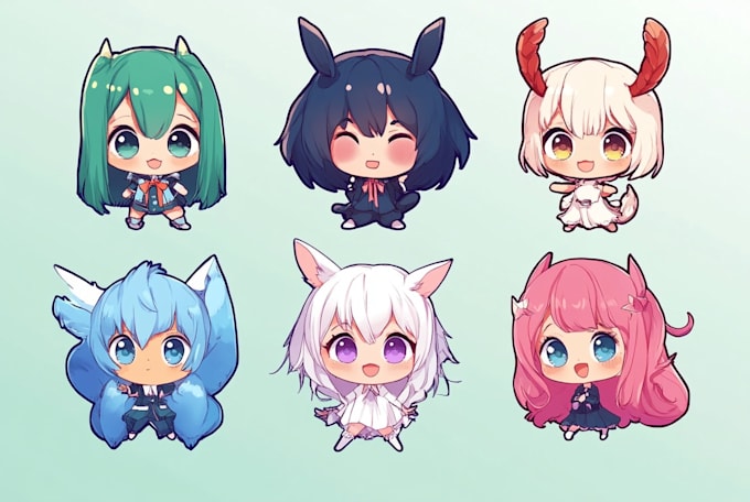 design cute animals emoticon, stickers, character, chibi