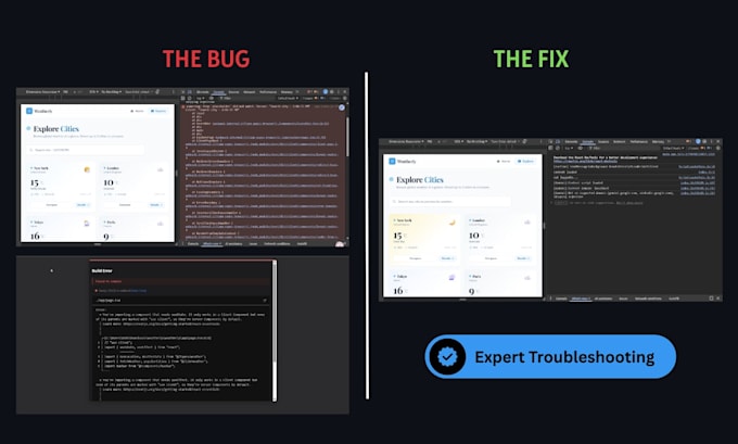 fix next js bugs, react hydration errors, and API issues within 24 hours