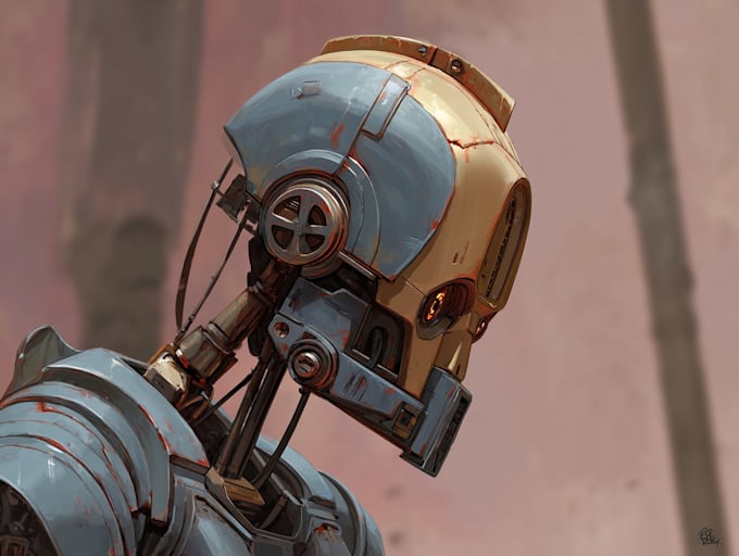 create a unique and detailed robot character illustration