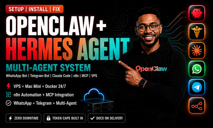 setup openclaw hermes ai agent telegram whatsapp n8n mcp claude code multi agent