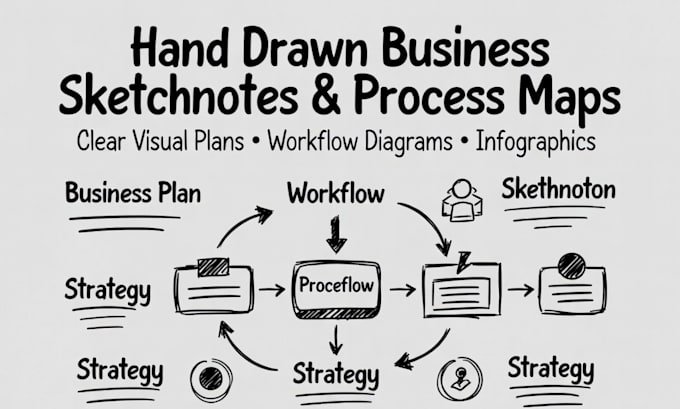 Faire des sketchnotes dessinées à la main, plan d'affaires, carte de ...