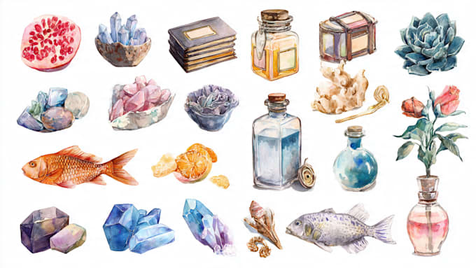 create unique watercolor hand drawn icons and illustrations