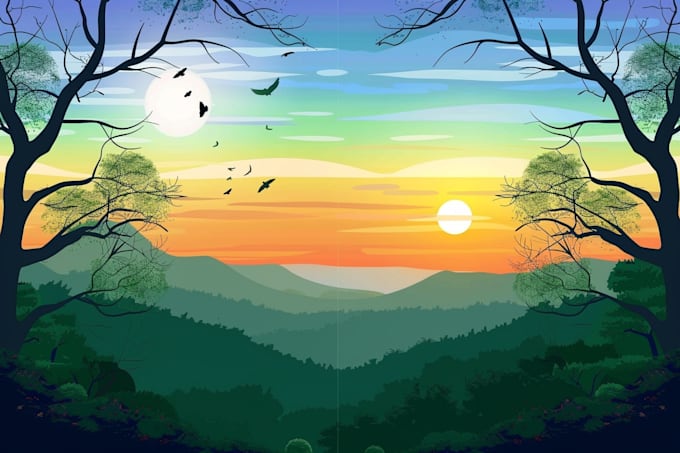 draw a flat vector landscape illustration