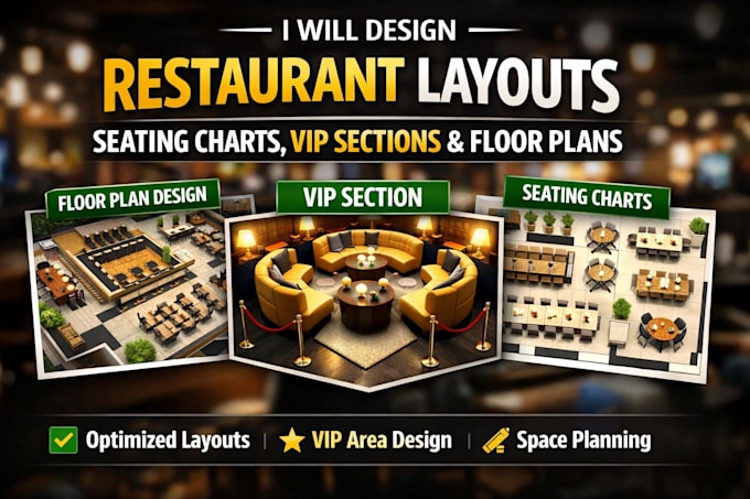 design restaurant layouts, seating charts, VIP sections and floor plans