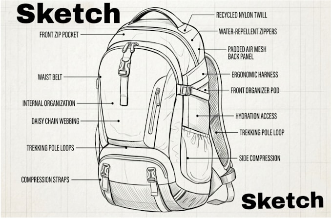 design backpack handbag full tech pack ready for