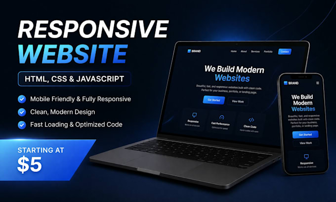 create a responsive website using HTML, CSS, and javascript