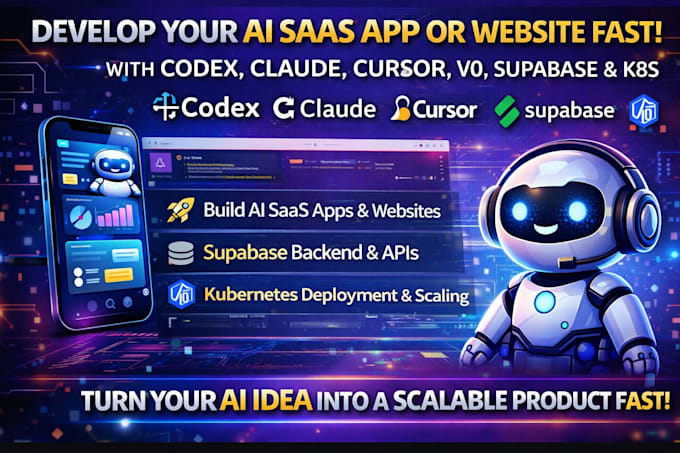 develop ai saas app website using codex claude cursor v0 supabase backend k8s