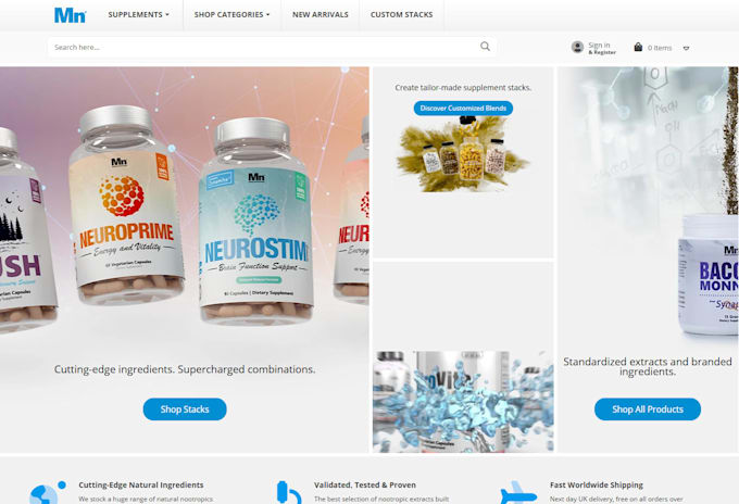 design nootropic website, brain supplement website brain health supplement store