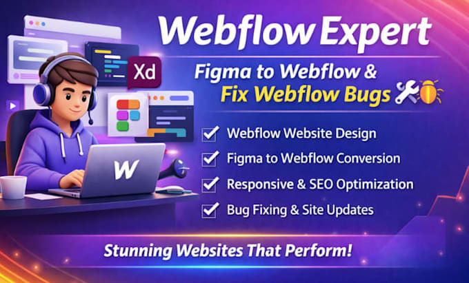 be a webflow expert, do webflow website, figma to webflow and fix webflow bug
