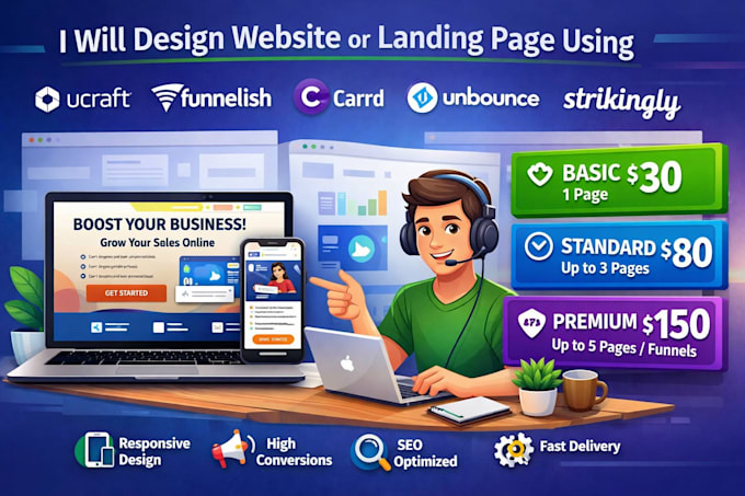 design website ucraft funnelish carrd unbounce webnode strikingly landing page