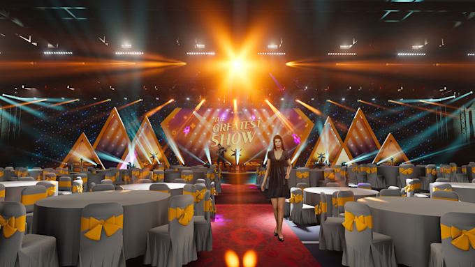 create 3d photorealistic stage designs with realistic lighting and event renders